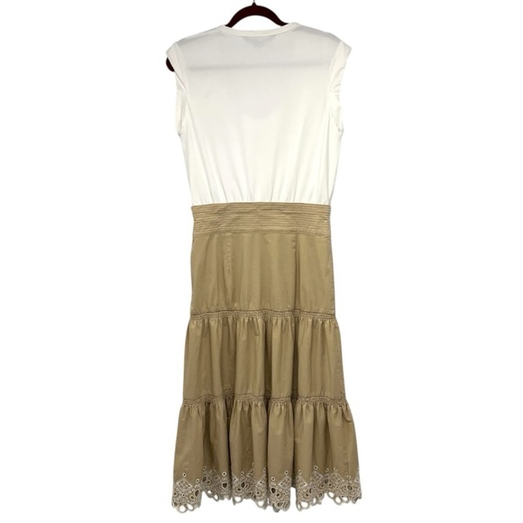 Veronica Beard Jeans Amaia Tiered Eyelet White Tan Combo Midi Dress Medium - Picture 9 of 13